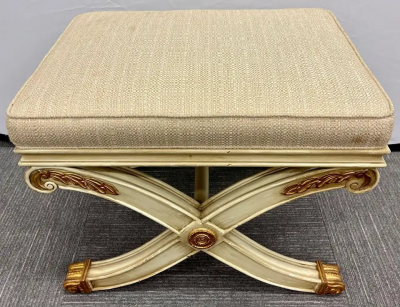 Maison Jansen Pair of Maison Jansen Style X Form Benches or Footstools Ivory and Parcel Gilt