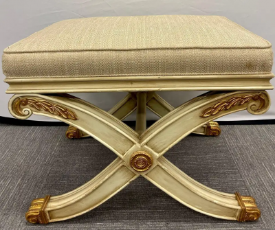 Maison Jansen Pair of Maison Jansen Style X Form Benches or Footstools Ivory and Parcel Gilt