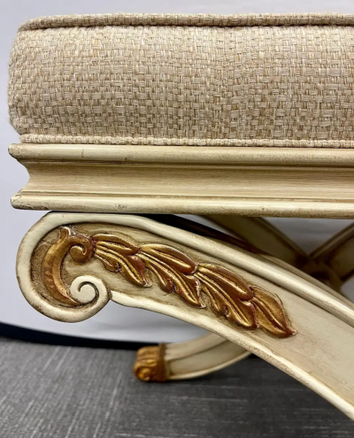 Maison Jansen Pair of Maison Jansen Style X Form Benches or Footstools Ivory and Parcel Gilt