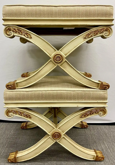 Maison Jansen Pair of Maison Jansen Style X Form Benches or Footstools Ivory and Parcel Gilt