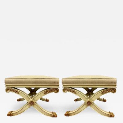 Maison Jansen Pair of Maison Jansen Style X Form Benches or Footstools Ivory and Parcel Gilt