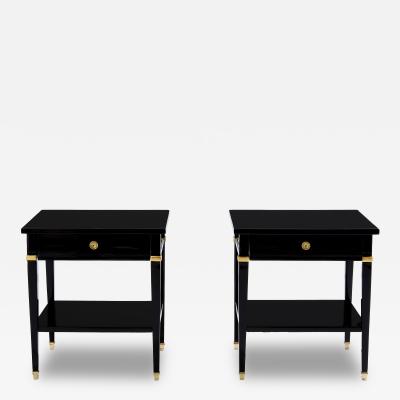Maison Jansen Pair of Maison Jansen black lacquer and brass nightstands 1960s