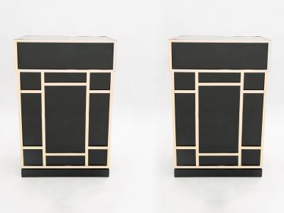 Maison Jansen Pair of Maison Jansen brass black lacquered dry bar elements 1970s