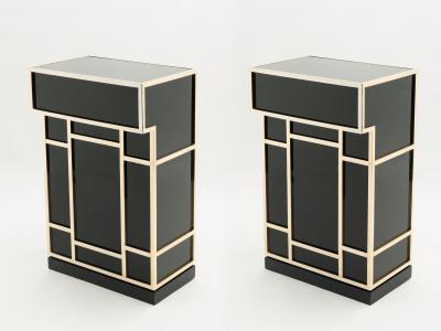Maison Jansen Pair of Maison Jansen brass black lacquered dry bar elements 1970s