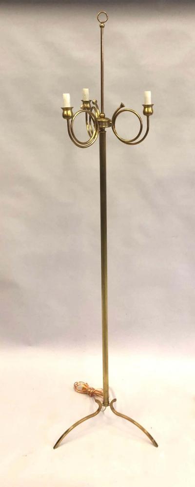 Maison Jansen Pair of Mid Century Modern Neoclassical Brass Floor Lamps by Maison Jansen
