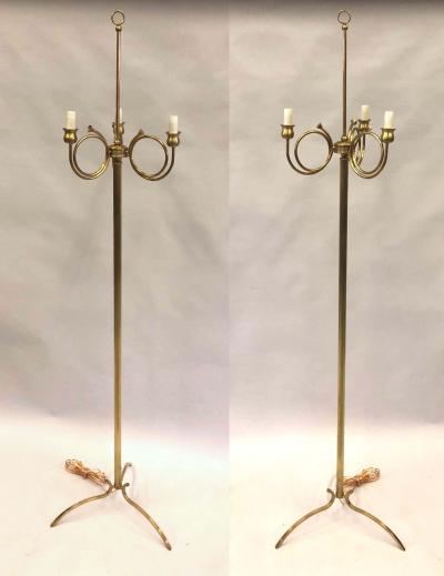 Maison Jansen Pair of Mid Century Modern Neoclassical Brass Floor Lamps by Maison Jansen