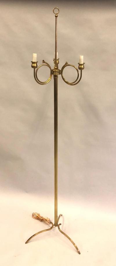Maison Jansen Pair of Mid Century Modern Neoclassical Brass Floor Lamps by Maison Jansen