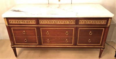 Maison Jansen Pair of Monumental Louis XVI Style Marble Top Commodes Maison Jansen