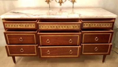 Maison Jansen Pair of Monumental Louis XVI Style Marble Top Commodes Maison Jansen