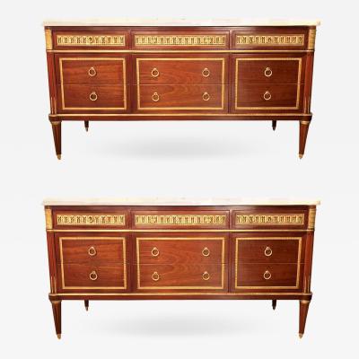 Maison Jansen Pair of Monumental Louis XVI Style Marble Top Commodes Maison Jansen