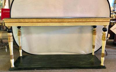 Maison Jansen Pair of Neoclassical Style Marble Top Consoles Attributed to Maison Jansen