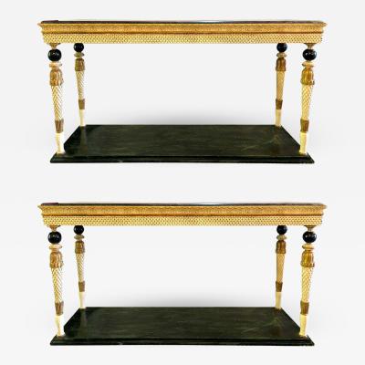Maison Jansen Pair of Neoclassical Style Marble Top Consoles Attributed to Maison Jansen