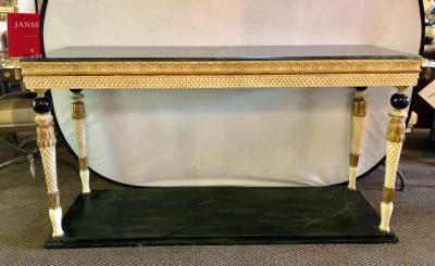 Maison Jansen Pair of Neoclassical Style Marble Top Consoles Attributed to Maison Jansen