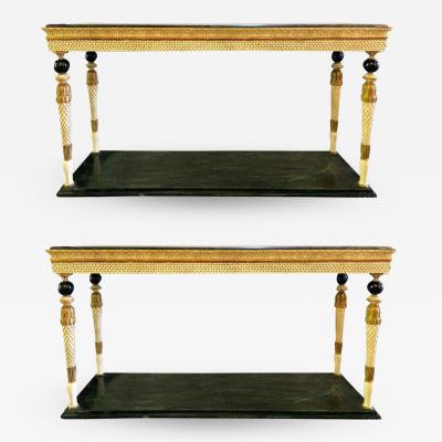 Maison Jansen Pair of Neoclassical Style Marble Top Consoles Attributed to Maison Jansen