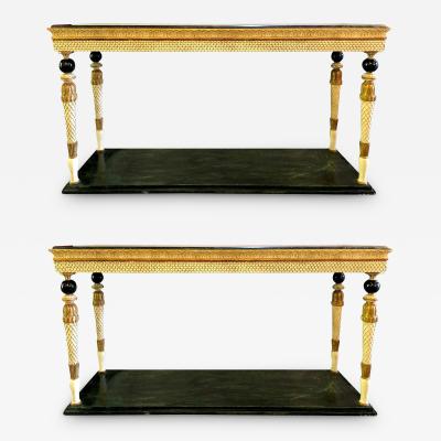 Maison Jansen Pair of Neoclassical Style Marble Top Consoles Attributed to Maison Jansen