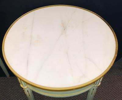 Maison Jansen Pair of Paint Decorated Jansen Style Louis XVI End Side or Bouilliotte Tables
