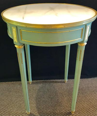 Maison Jansen Pair of Paint Decorated Jansen Style Louis XVI End Side or Bouilliotte Tables