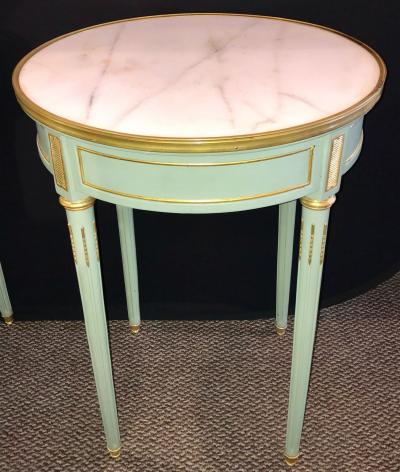 Maison Jansen Pair of Paint Decorated Jansen Style Louis XVI End Side or Bouilliotte Tables