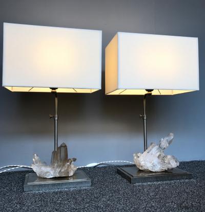 Maison Jansen Pair of Rock Crystal Quartz Lamps France 1970s