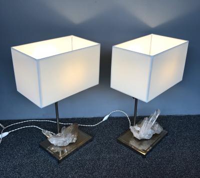 Maison Jansen Pair of Rock Crystal Quartz Lamps France 1970s