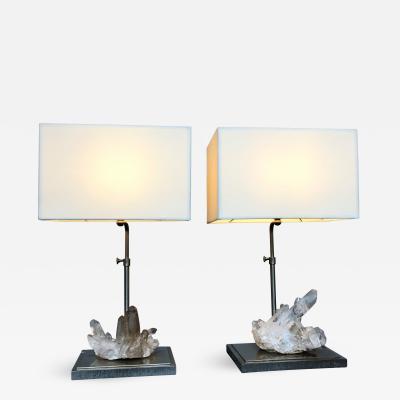 Maison Jansen Pair of Rock Crystal Quartz Lamps France 1970s