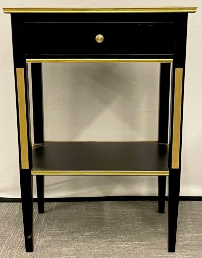 Maison Jansen Pair of Russian Neoclassical Style Ebony Finish One Drawer Stands or End Tables
