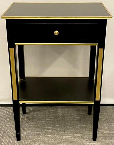 Maison Jansen Pair of Russian Neoclassical Style Ebony Finish One Drawer Stands or End Tables
