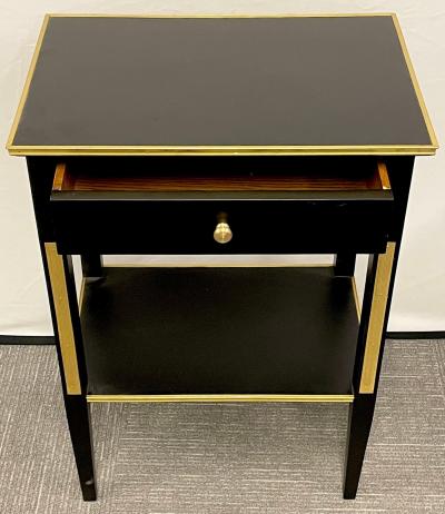 Maison Jansen Pair of Russian Neoclassical Style Ebony Finish One Drawer Stands or End Tables