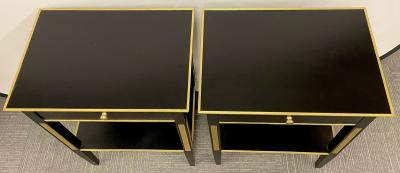 Maison Jansen Pair of Russian Neoclassical Style Ebony Finish One Drawer Stands or End Tables