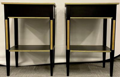 Maison Jansen Pair of Russian Neoclassical Style Ebony Finish One Drawer Stands or End Tables