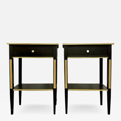 Maison Jansen Pair of Russian Neoclassical Style Ebony Finish One Drawer Stands or End Tables