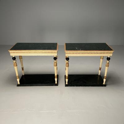 Maison Jansen Pair of Swedish Neoclassical Maison Jansen Marble Top Console Tables French