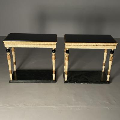Maison Jansen Pair of Swedish Neoclassical Maison Jansen Marble Top Console Tables French