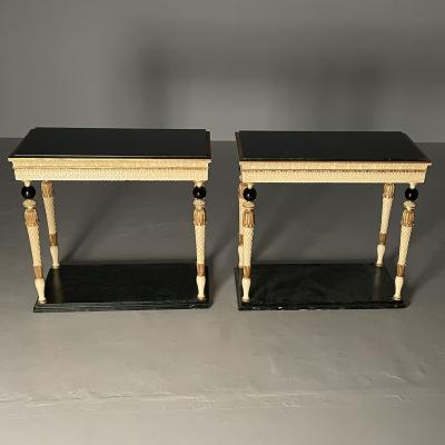 Maison Jansen Pair of Swedish Neoclassical Maison Jansen Marble Top Console Tables French