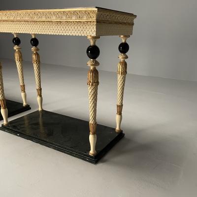 Maison Jansen Pair of Swedish Neoclassical Maison Jansen Marble Top Console Tables French