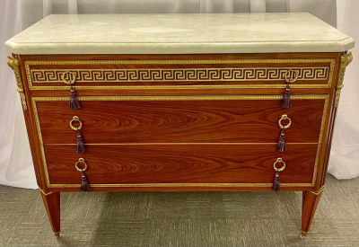 Maison Jansen Pair of Tortoise Louis XVI Style Commodes Chests or Nightstands Greek Key