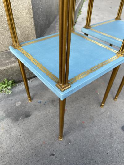 Maison Jansen Pair of leather and bronze side tables by Jacques Adnet