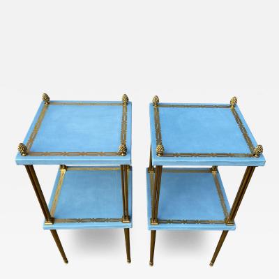 Maison Jansen Pair of leather and bronze side tables by Jacques Adnet