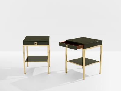 Maison Jansen Pair of side tables green lacquer brass Guy Lefevre Maison Jansen 1970