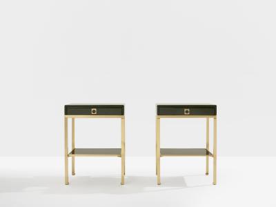 Maison Jansen Pair of side tables green lacquer brass Guy Lefevre Maison Jansen 1970
