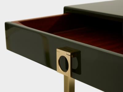 Maison Jansen Pair of side tables green lacquer brass Guy Lefevre Maison Jansen 1970
