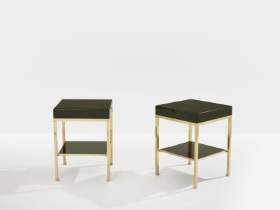 Maison Jansen Pair of side tables green lacquer brass Guy Lefevre Maison Jansen 1970