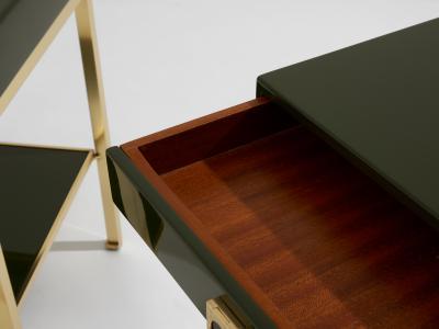 Maison Jansen Pair of side tables green lacquer brass Guy Lefevre Maison Jansen 1970