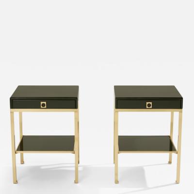 Maison Jansen Pair of side tables green lacquer brass Guy Lefevre Maison Jansen 1970
