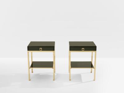 Maison Jansen Pair of side tables green lacquer brass Guy Lefevre Maison Jansen 1970