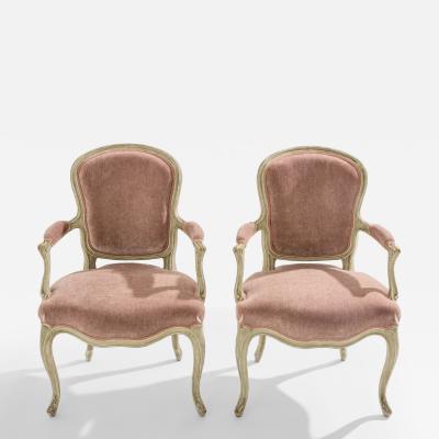 Maison Jansen Pair of stamped Maison Jansen Louis XV neoclassical armchairs 1940s