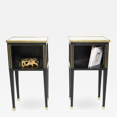 Maison Jansen Pair of stamped Maison Jansen black brass marble nightstands 1950s