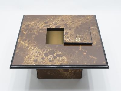 Maison Jansen Rare golden lacquer and brass Maison Jansen bar coffee table 1970s