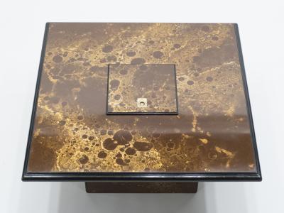 Maison Jansen Rare golden lacquer and brass Maison Jansen bar coffee table 1970s