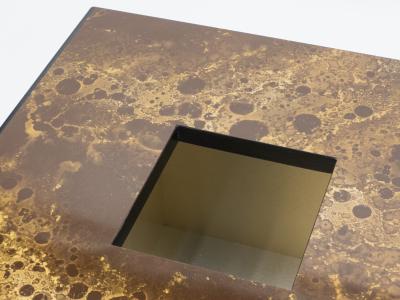 Maison Jansen Rare golden lacquer and brass Maison Jansen bar coffee table 1970s